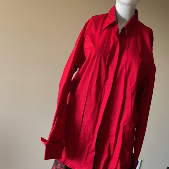 red cotton long sleeve button down shirt French cuffs women’s XXL New - Picture 4 of 9
